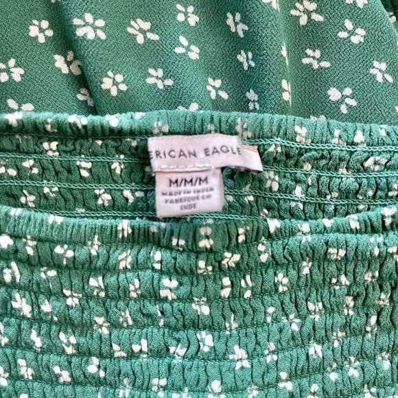 AMERICAN EAGLE, NWOT, GREEN PRINT MINI DRESS WITH SMOCKED TOP & FULL SKIRT.SIZEM - Picture 7 of 8